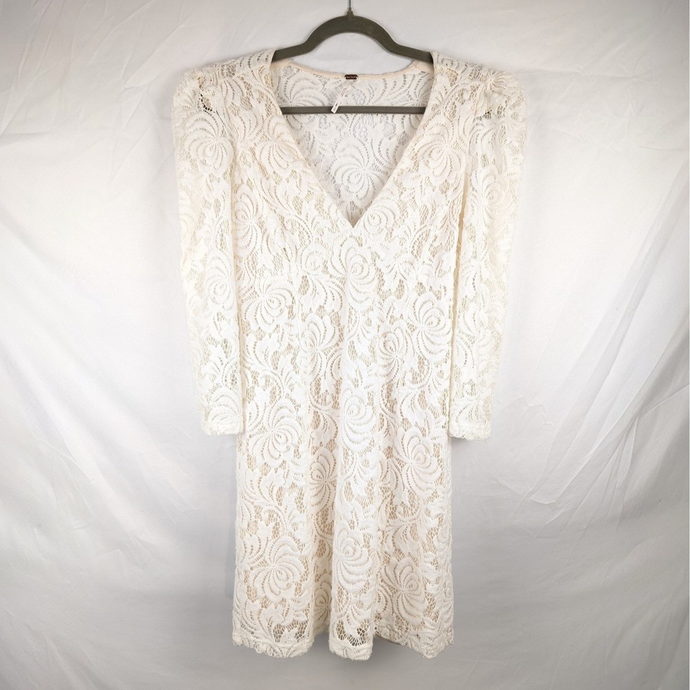 Free People Cream Lace Midi Dress with V-Neck